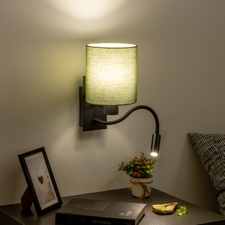 Brilagi - LED Εύκαμπτο φωτιστικό τοίχου NUBILA 1xE27/25W/230V + LED/3W μαύρο/πράσινο