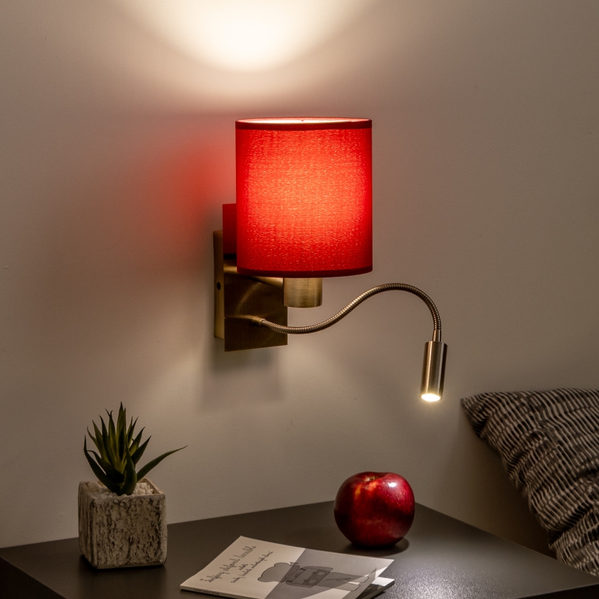 Brilagi - LED Εύκαμπτο φωτιστικό τοίχου NUBILA 1xE27/25W/230V+LED/3W ορείχαλκος/Pompeian κόκκινο