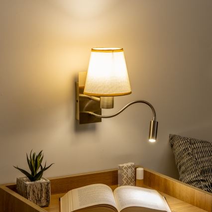 Brilagi - LED Εύκαμπτο φωτιστικό τοίχου NUBILA 1xE27/25W/230V + LED/3W ορείχαλκος/ανοιχτό καφέ