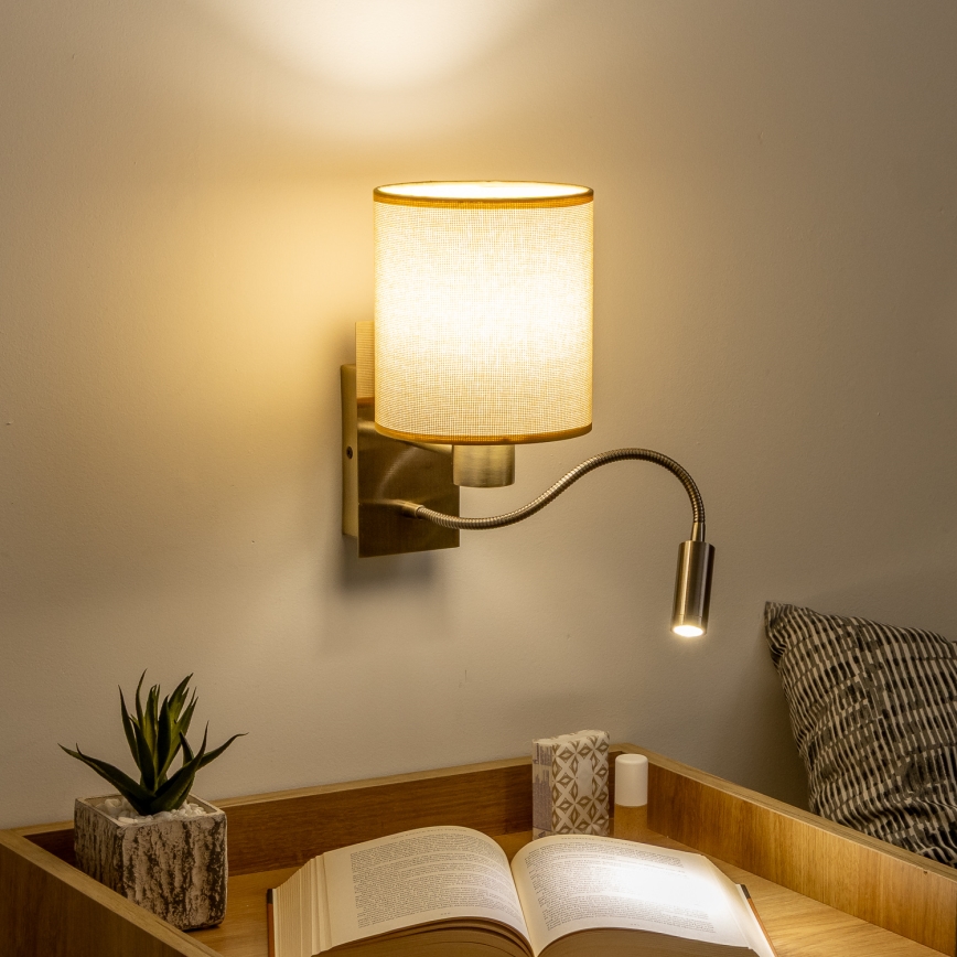 Brilagi - LED Εύκαμπτο φωτιστικό τοίχου NUBILA 1xE27/25W/230V + LED/3W ορείχαλκος/ανοιχτό καφέ