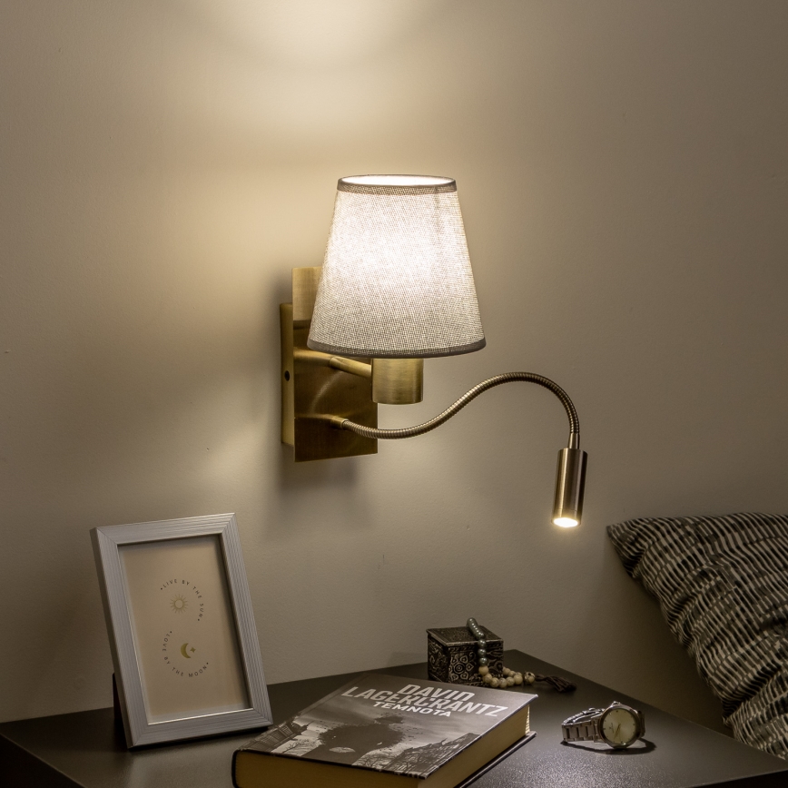 Brilagi - LED Εύκαμπτο φωτιστικό τοίχου NUBILA 1xE27/25W/230V + LED/3W ορείχαλκος/γκρι