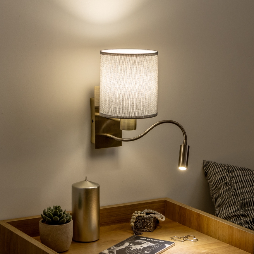 Brilagi - LED Εύκαμπτο φωτιστικό τοίχου NUBILA 1xE27/25W/230V + LED/3W ορείχαλκος/γκρι