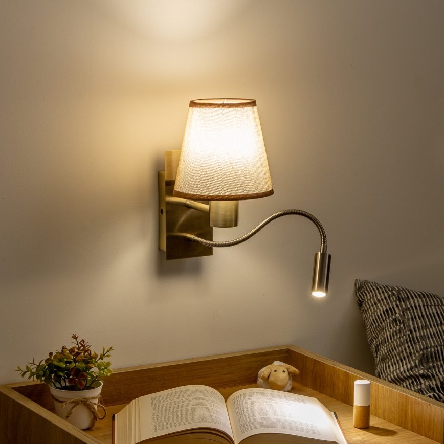 Brilagi - LED Εύκαμπτο φωτιστικό τοίχου NUBILA 1xE27/25W/230V + LED/3W ορείχαλκος/καφέ