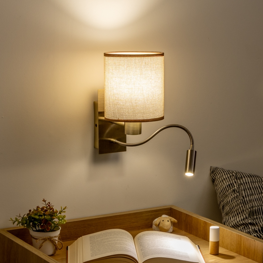 Brilagi - LED Εύκαμπτο φωτιστικό τοίχου NUBILA 1xE27/25W/230V + LED/3W ορείχαλκος/καφέ