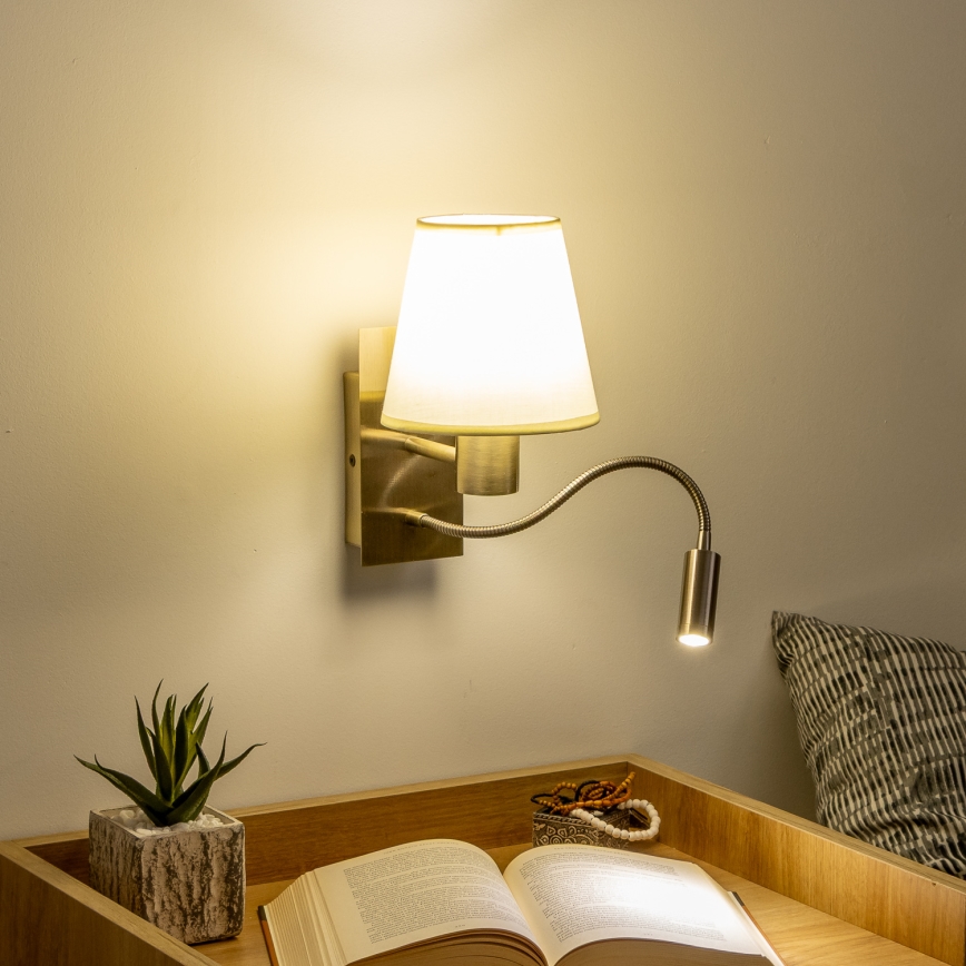 Brilagi - LED Εύκαμπτο φωτιστικό τοίχου NUBILA 1xE27/25W/230V + LED/3W ορείχαλκος/κρεμ