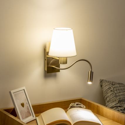 Brilagi - LED Εύκαμπτο φωτιστικό τοίχου NUBILA 1xE27/25W/230V + LED/3W ορείχαλκος/λευκό