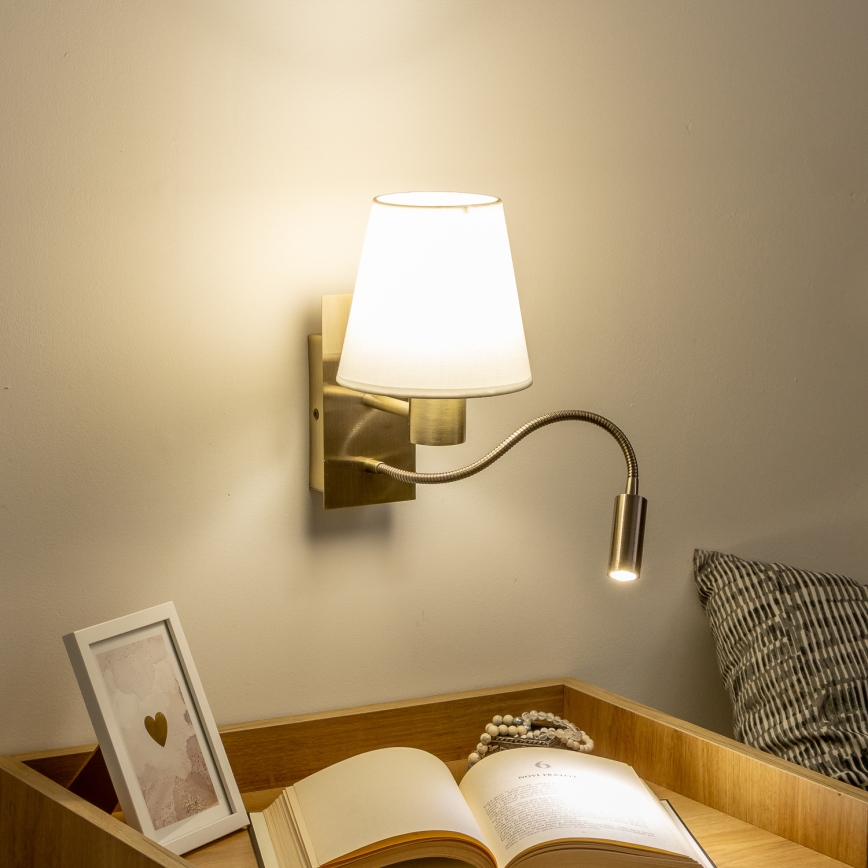 Brilagi - LED Εύκαμπτο φωτιστικό τοίχου NUBILA 1xE27/25W/230V + LED/3W ορείχαλκος/λευκό