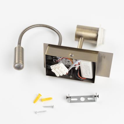Brilagi - LED Εύκαμπτο φωτιστικό τοίχου NUBILA 1xE27/25W/230V + LED/3W ορείχαλκος/λευκό