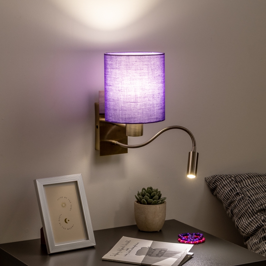 Brilagi - LED Εύκαμπτο φωτιστικό τοίχου NUBILA 1xE27/25W/230V + LED/3W ορείχαλκος/μωβ