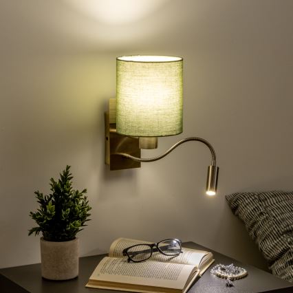 Brilagi - LED Εύκαμπτο φωτιστικό τοίχου NUBILA 1xE27/25W/230V + LED/3W ορείχαλκος/πράσινο