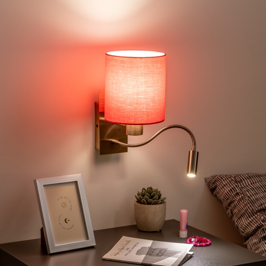 Brilagi - LED Εύκαμπτο φωτιστικό τοίχου NUBILA 1xE27/25W/230V + LED/3W ορείχαλκος/ροζ