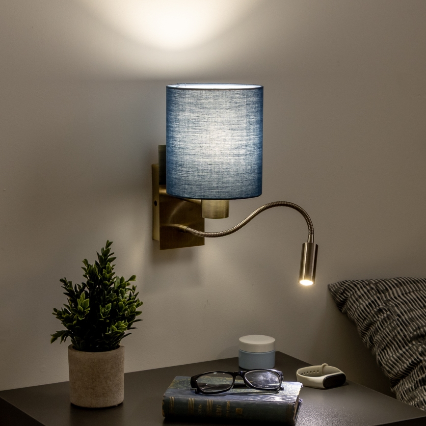 Brilagi - LED Εύκαμπτο φωτιστικό τοίχου NUBILA 1xE27/25W/230V+ LED/3W ορείχαλκος/σκούρο μπλε