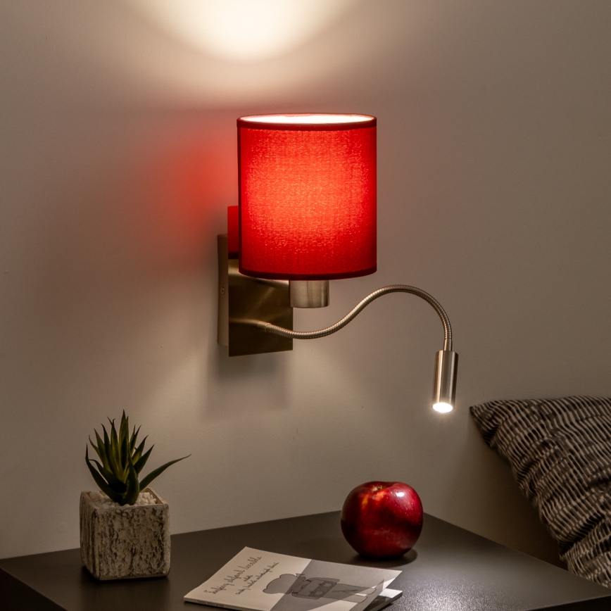 Brilagi - LED Εύκαμπτο φωτιστικό τοίχου NUBILA 1xE27/25W/230V + LED/3W ματ χρώμιο/Pompeian κόκκινο