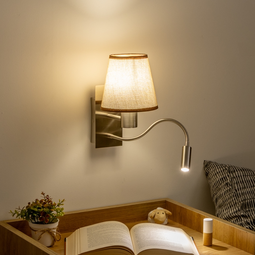 Brilagi - LED Εύκαμπτο φωτιστικό τοίχου NUBILA 1xE27/25W/230V + LED/3W ματ χρώμιο/καφέ