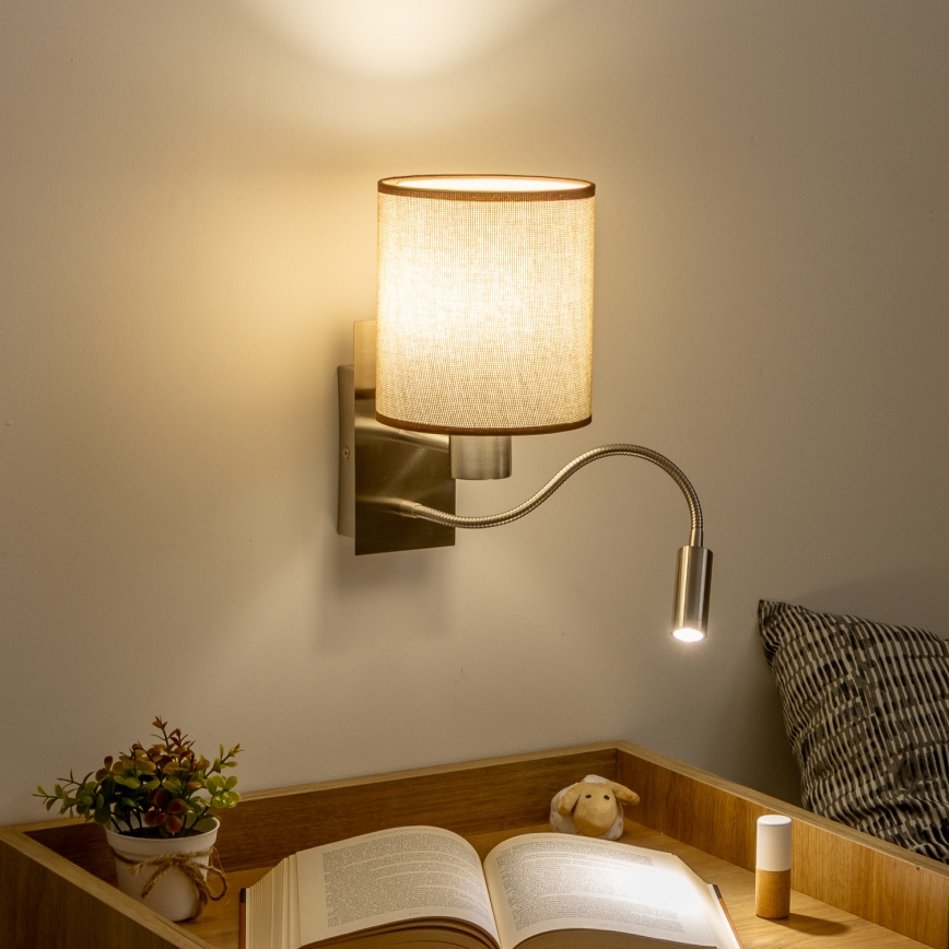 Brilagi - LED Εύκαμπτο φωτιστικό τοίχου NUBILA 1xE27/25W/230V + LED/3W ματ χρώμιο/καφέ