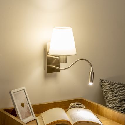Brilagi - LED Εύκαμπτο φωτιστικό τοίχου NUBILA 1xE27/25W/230V + LED/3W ματ χρώμιο/λευκό