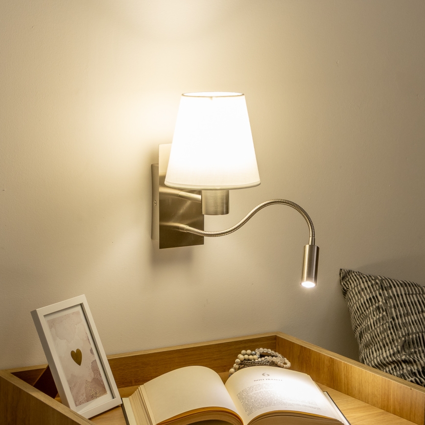 Brilagi - LED Εύκαμπτο φωτιστικό τοίχου NUBILA 1xE27/25W/230V + LED/3W ματ χρώμιο/λευκό