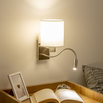 Brilagi - LED Εύκαμπτο φωτιστικό τοίχου NUBILA 1xE27/25W/230V + LED/3W ματ χρώμιο/λευκό