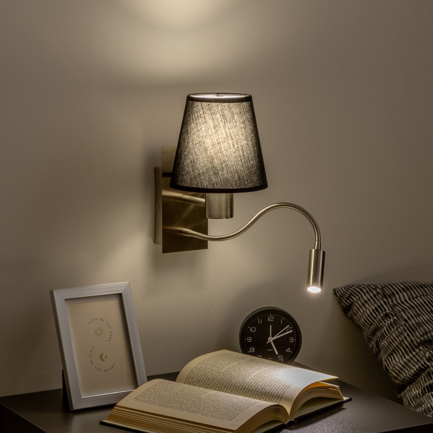 Brilagi - LED Εύκαμπτο φωτιστικό τοίχου NUBILA 1xE27/25W/230V + LED/3W ματ χρώμιο/μαύρο