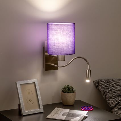 Brilagi - LED Εύκαμπτο φωτιστικό τοίχου NUBILA 1xE27/25W/230V + LED/3W ματ χρώμιο/μωβ