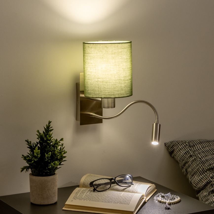 Brilagi - LED Εύκαμπτο φωτιστικό τοίχου NUBILA 1xE27/25W/230V + LED/3W ματ χρώμιο/πράσινο
