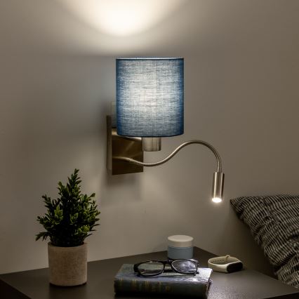 Brilagi - LED Εύκαμπτο φωτιστικό τοίχου NUBILA 1xE27/25W/230V + LED/3W ματ χρώμιο/σκούρο μπλε