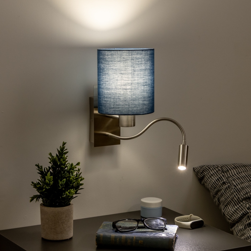 Brilagi - LED Εύκαμπτο φωτιστικό τοίχου NUBILA 1xE27/25W/230V + LED/3W ματ χρώμιο/σκούρο μπλε
