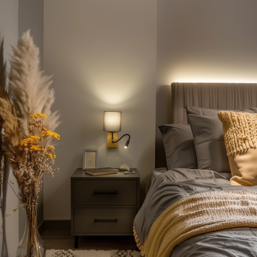 Brilagi - LED Εύκαμπτο φωτιστικό τοίχου NUBILA WOOD 1xE27/25W/230V + LED/3W δρυς/ανθρακί