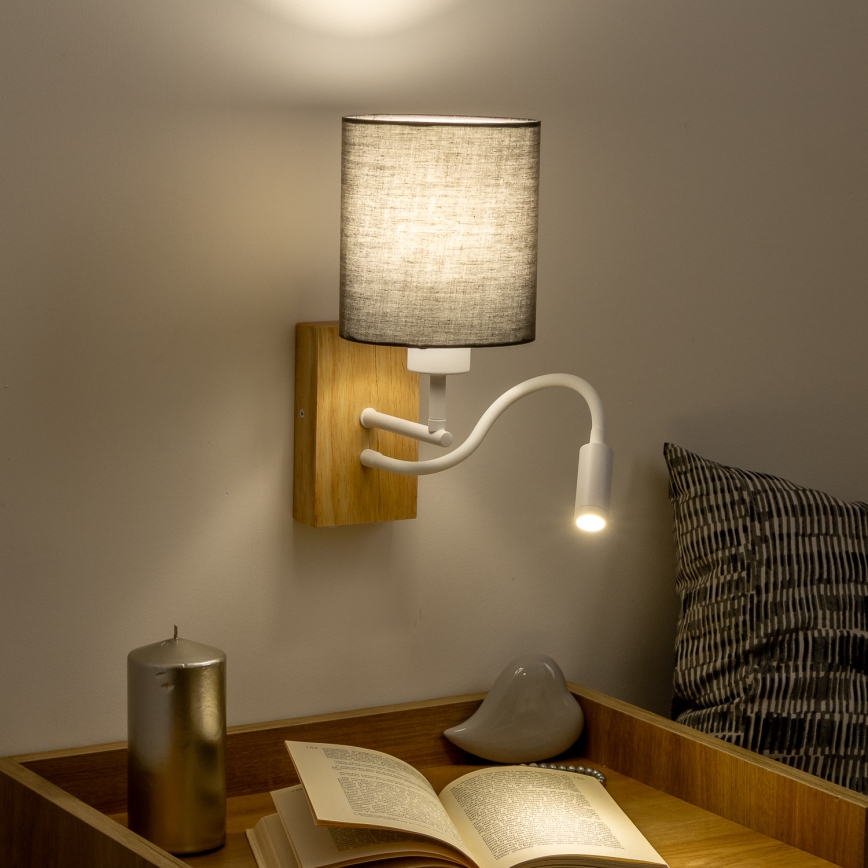Brilagi - LED Εύκαμπτο φωτιστικό τοίχου NUBILA WOOD 1xE27/25W/230V + LED/3W δρυς/ανθρακί