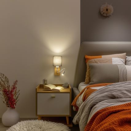 Brilagi - LED Εύκαμπτο φωτιστικό τοίχου NUBILA WOOD 1xE27/25W/230V + LED/3W δρυς/ανθρακί