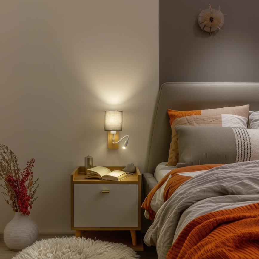 Brilagi - LED Εύκαμπτο φωτιστικό τοίχου NUBILA WOOD 1xE27/25W/230V + LED/3W δρυς/ανθρακί