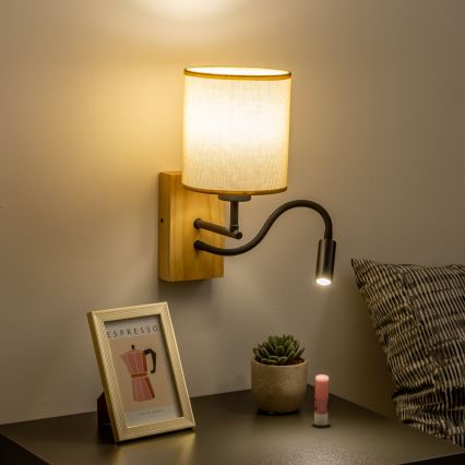 Brilagi - LED Εύκαμπτο φωτιστικό τοίχου NUBILA WOOD 1xE27/25W/230V + LED/3W δρυς/ανοιχτό καφέ