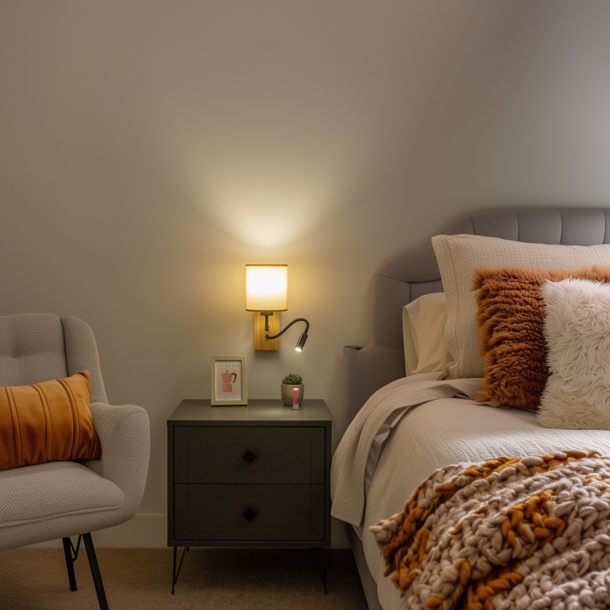 Brilagi - LED Εύκαμπτο φωτιστικό τοίχου NUBILA WOOD 1xE27/25W/230V + LED/3W δρυς/ανοιχτό καφέ