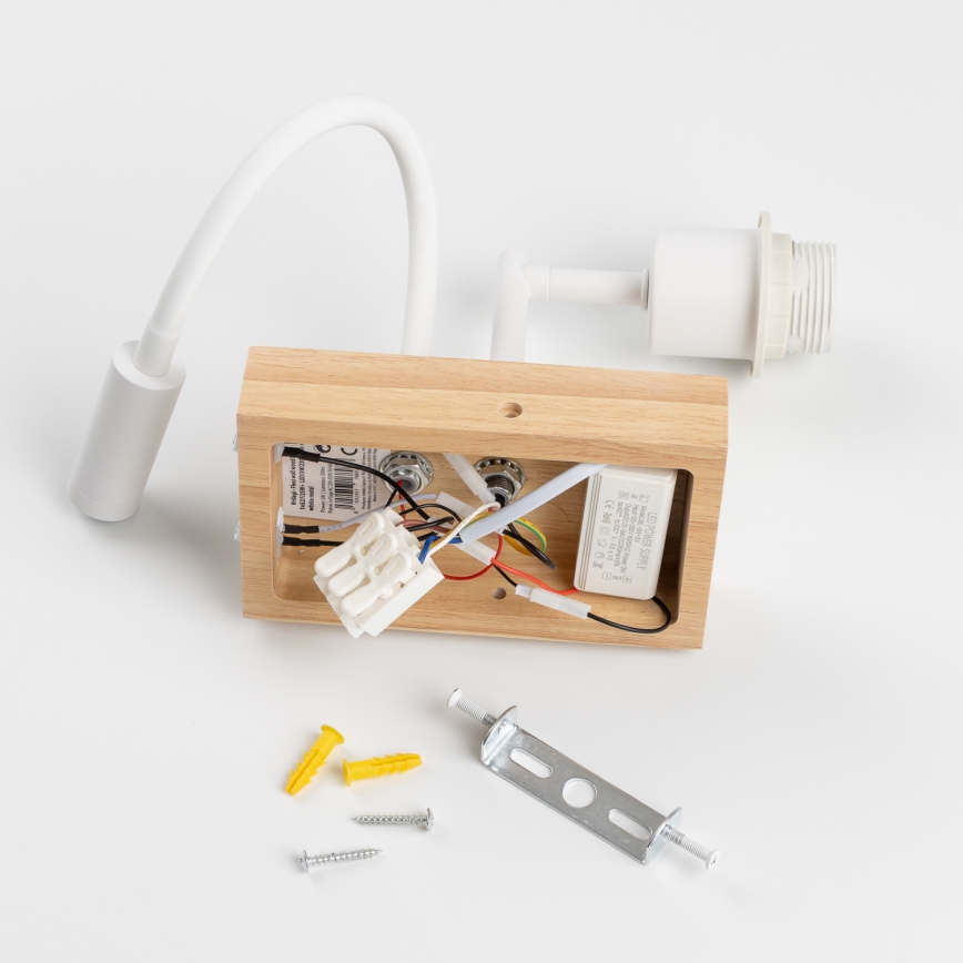 Brilagi - LED Εύκαμπτο φωτιστικό τοίχου NUBILA WOOD 1xE27/25W/230V + LED/3W δρυς/ανοιχτό καφέ