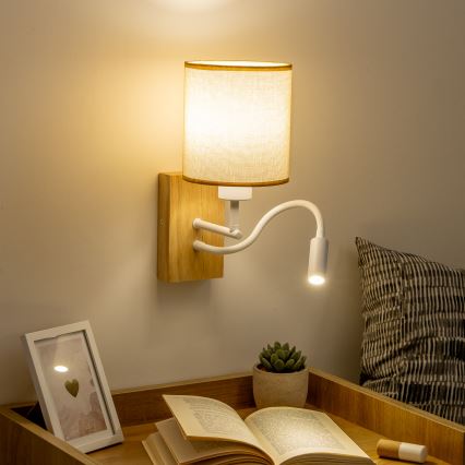 Brilagi - LED Εύκαμπτο φωτιστικό τοίχου NUBILA WOOD 1xE27/25W/230V + LED/3W δρυς/ανοιχτό καφέ