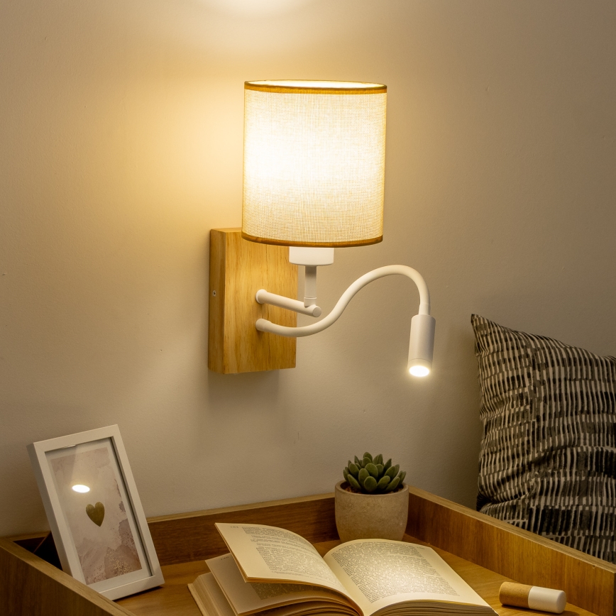 Brilagi - LED Εύκαμπτο φωτιστικό τοίχου NUBILA WOOD 1xE27/25W/230V + LED/3W δρυς/ανοιχτό καφέ