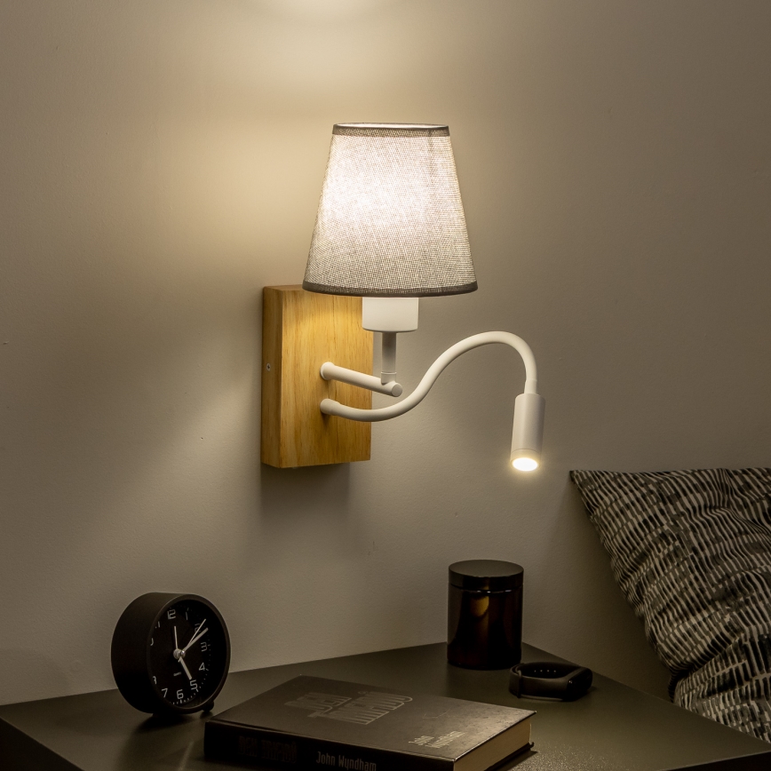 Brilagi - LED Εύκαμπτο φωτιστικό τοίχου NUBILA WOOD 1xE27/25W/230V + LED/3W δρυς/γκρι
