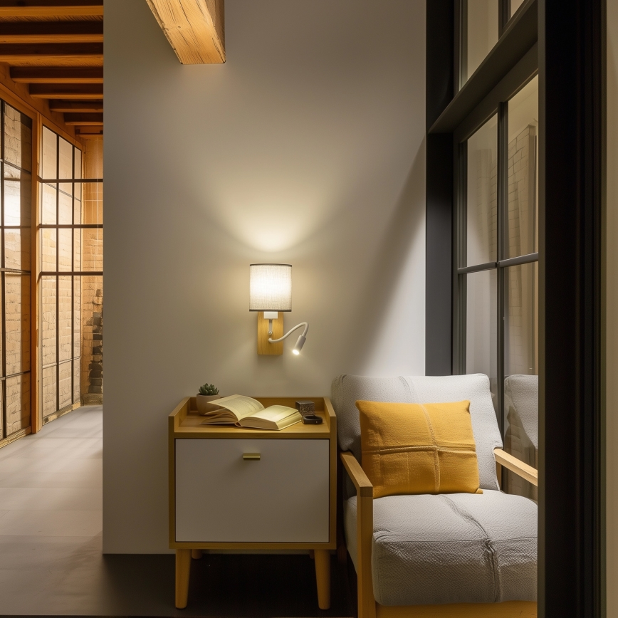 Brilagi - LED Εύκαμπτο φωτιστικό τοίχου NUBILA WOOD 1xE27/25W/230V + LED/3W δρυς/γκρι