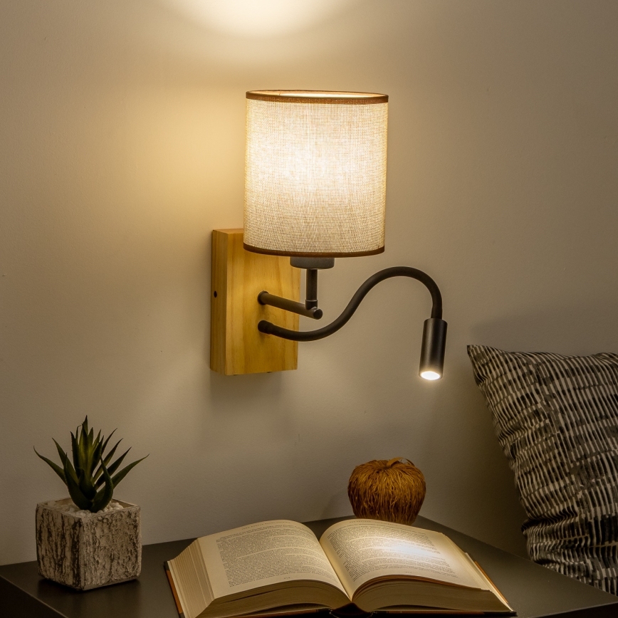 Brilagi - LED Εύκαμπτο φωτιστικό τοίχου NUBILA WOOD 1xE27/25W/230V + LED/3W δρυς/καφέ