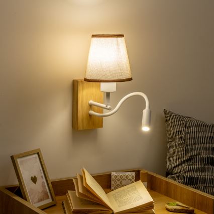 Brilagi - LED Εύκαμπτο φωτιστικό τοίχου NUBILA WOOD 1xE27/25W/230V + LED/3W δρυς/καφέ