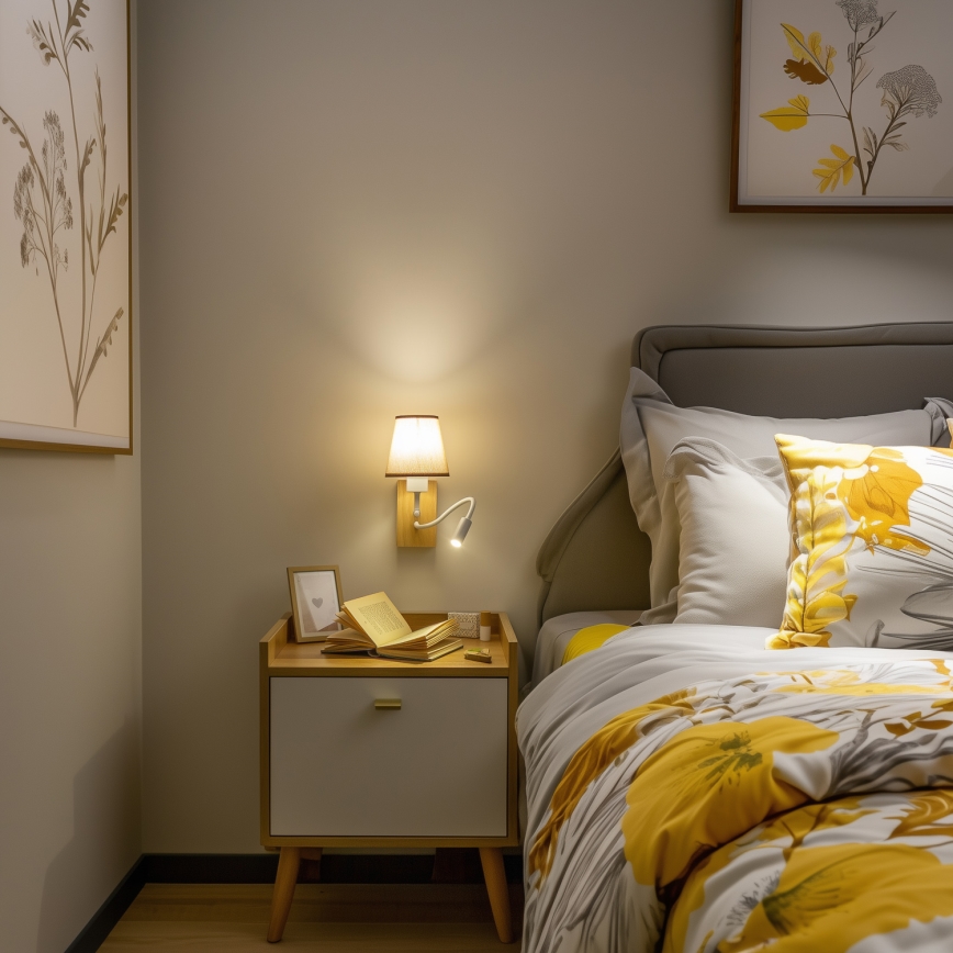 Brilagi - LED Εύκαμπτο φωτιστικό τοίχου NUBILA WOOD 1xE27/25W/230V + LED/3W δρυς/καφέ