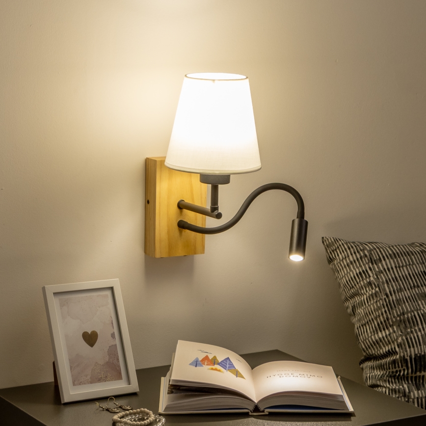 Brilagi - LED Εύκαμπτο φωτιστικό τοίχου NUBILA WOOD 1xE27/25W/230V + LED/3W δρυς/κρεμ