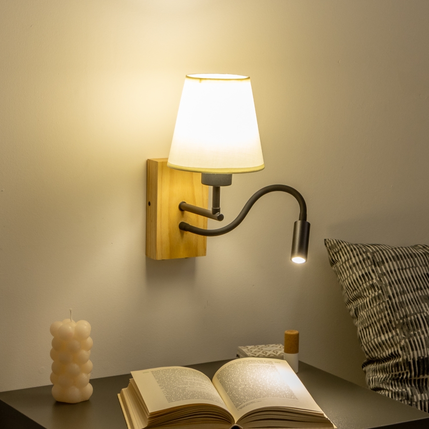 Brilagi - LED Εύκαμπτο φωτιστικό τοίχου NUBILA WOOD 1xE27/25W/230V + LED/3W δρυς/λευκό