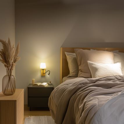Brilagi - LED Εύκαμπτο φωτιστικό τοίχου NUBILA WOOD 1xE27/25W/230V + LED/3W δρυς/λευκό