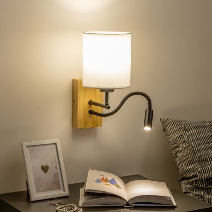 Brilagi - LED Εύκαμπτο φωτιστικό τοίχου NUBILA WOOD 1xE27/25W/230V + LED/3W δρυς/λευκό