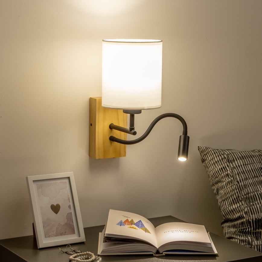 Brilagi - LED Εύκαμπτο φωτιστικό τοίχου NUBILA WOOD 1xE27/25W/230V + LED/3W δρυς/λευκό