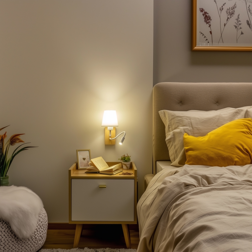 Brilagi - LED Εύκαμπτο φωτιστικό τοίχου NUBILA WOOD 1xE27/25W/230V + LED/3W δρυς/λευκό