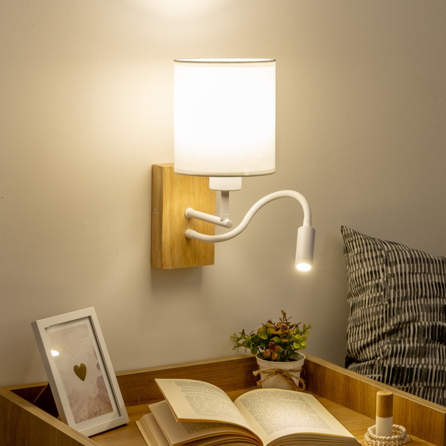 Brilagi - LED Εύκαμπτο φωτιστικό τοίχου NUBILA WOOD 1xE27/25W/230V + LED/3W δρυς/λευκό