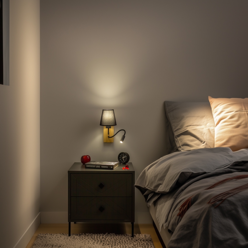 Brilagi - LED Εύκαμπτο φωτιστικό τοίχου NUBILA WOOD 1xE27/25W/230V + LED/3W δρυς/μαύρο