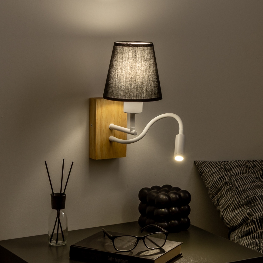Brilagi - LED Εύκαμπτο φωτιστικό τοίχου NUBILA WOOD 1xE27/25W/230V + LED/3W δρυς/μαύρο